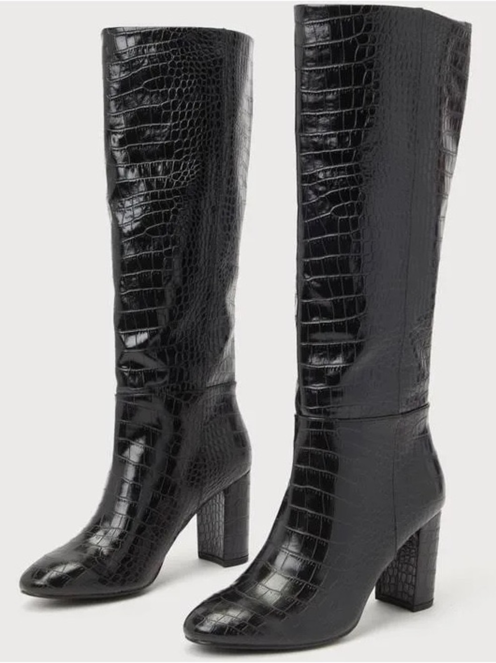 Chinese Laundry Black Croc-Embossed Knee Boot - Women's Fashion Heel - Picture 2 of 4